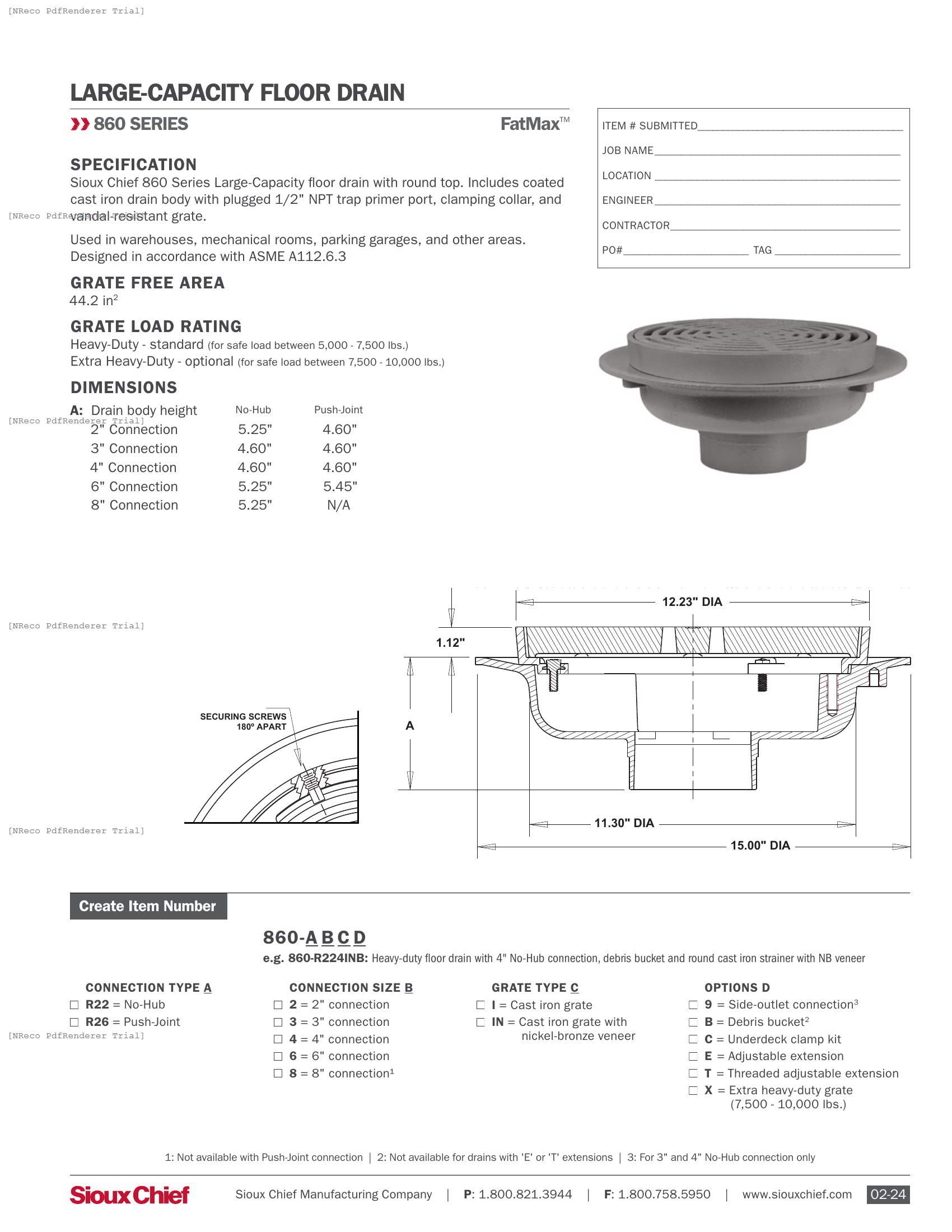 860-R SERIES - LARGE-CAPACITY FLOOR DRAIN - SPEC SHEET.PDF Specification Document